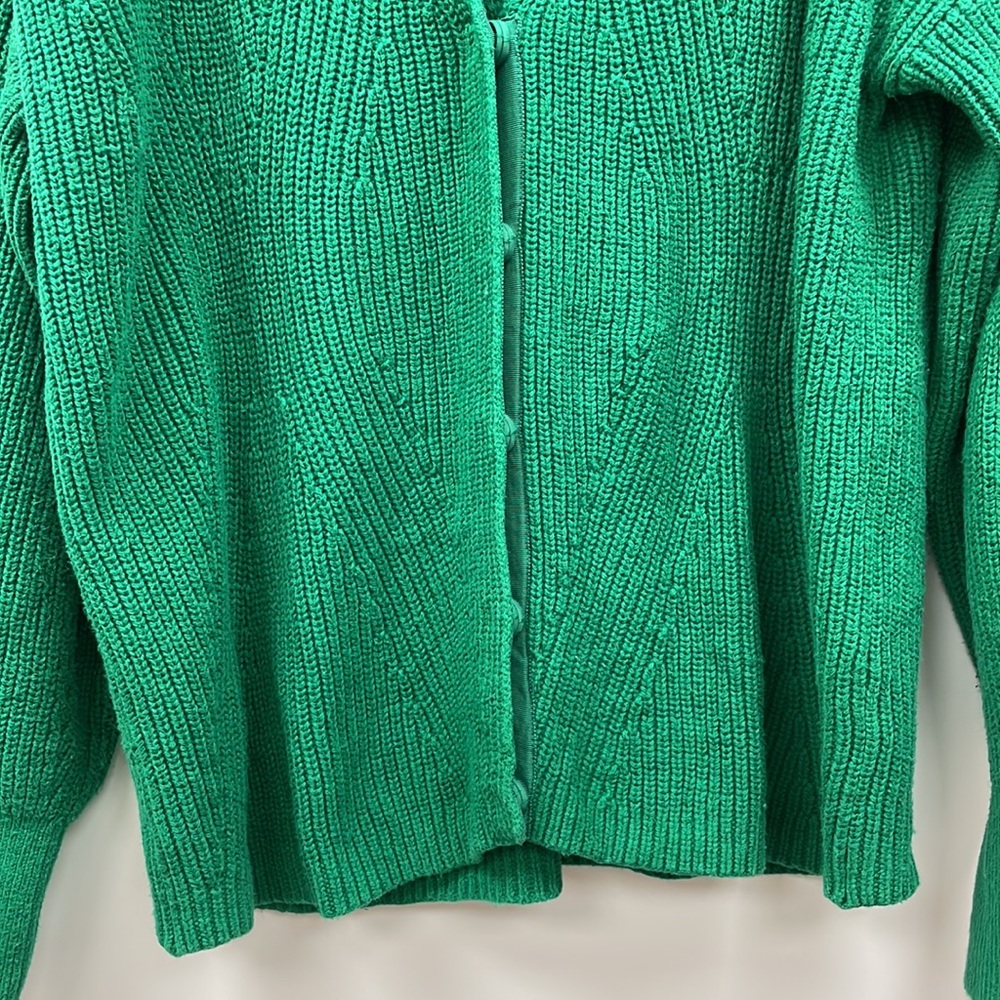 Cabi Lucky Balloon Sleeve Button-Up Cardigan Chunky Knit Sweater Kelly Green L - Picture 5 of 11